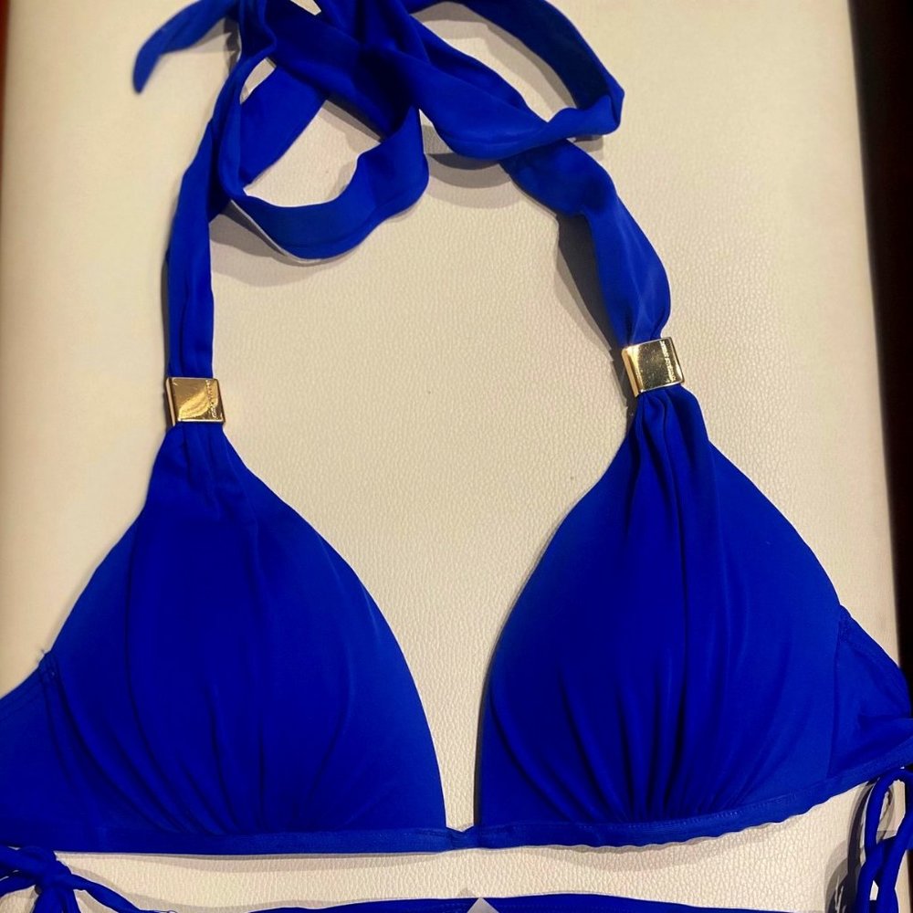 VS swimsuit set, cobalt blue, gold detail, XS